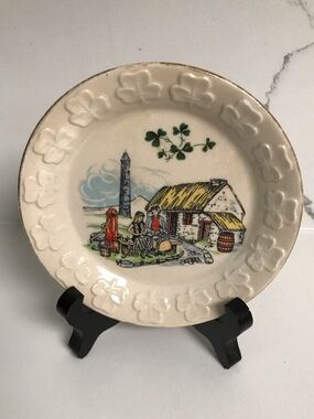 Vintage Carrigaline Cream Pottery Plate with Ireland Pastoral Cottage Scene